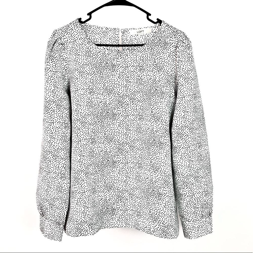 Loft Silky Polka Dot Long Sleeve Blouse. Size L